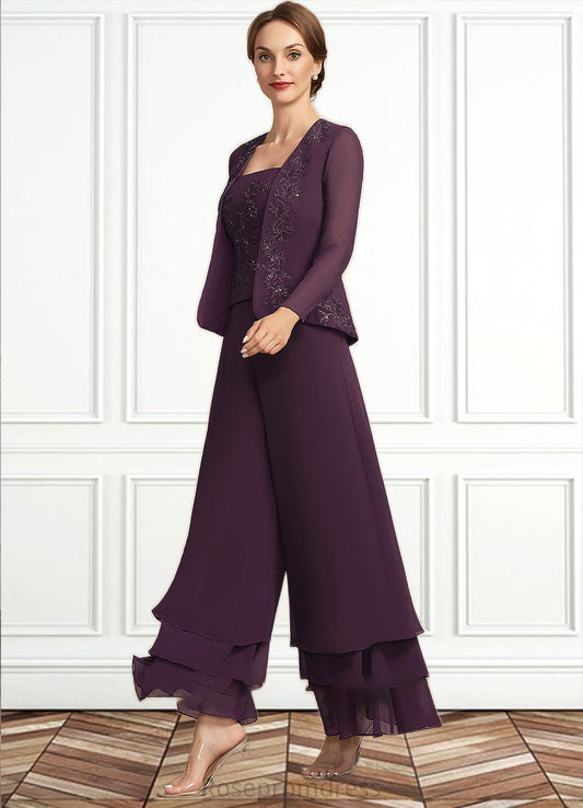 Charlotte Jumpsuit/Pantsuit Square Neckline Ankle-Length Chiffon Lace Mother of the Bride Dress With Sequins SRS126P0014676