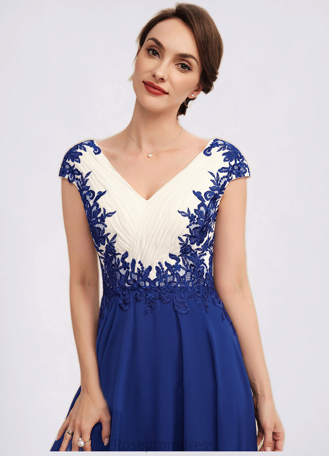 Patsy A-Line V-neck Tea-Length Chiffon Mother of the Bride Dress With Ruffle Lace SRS126P0014677