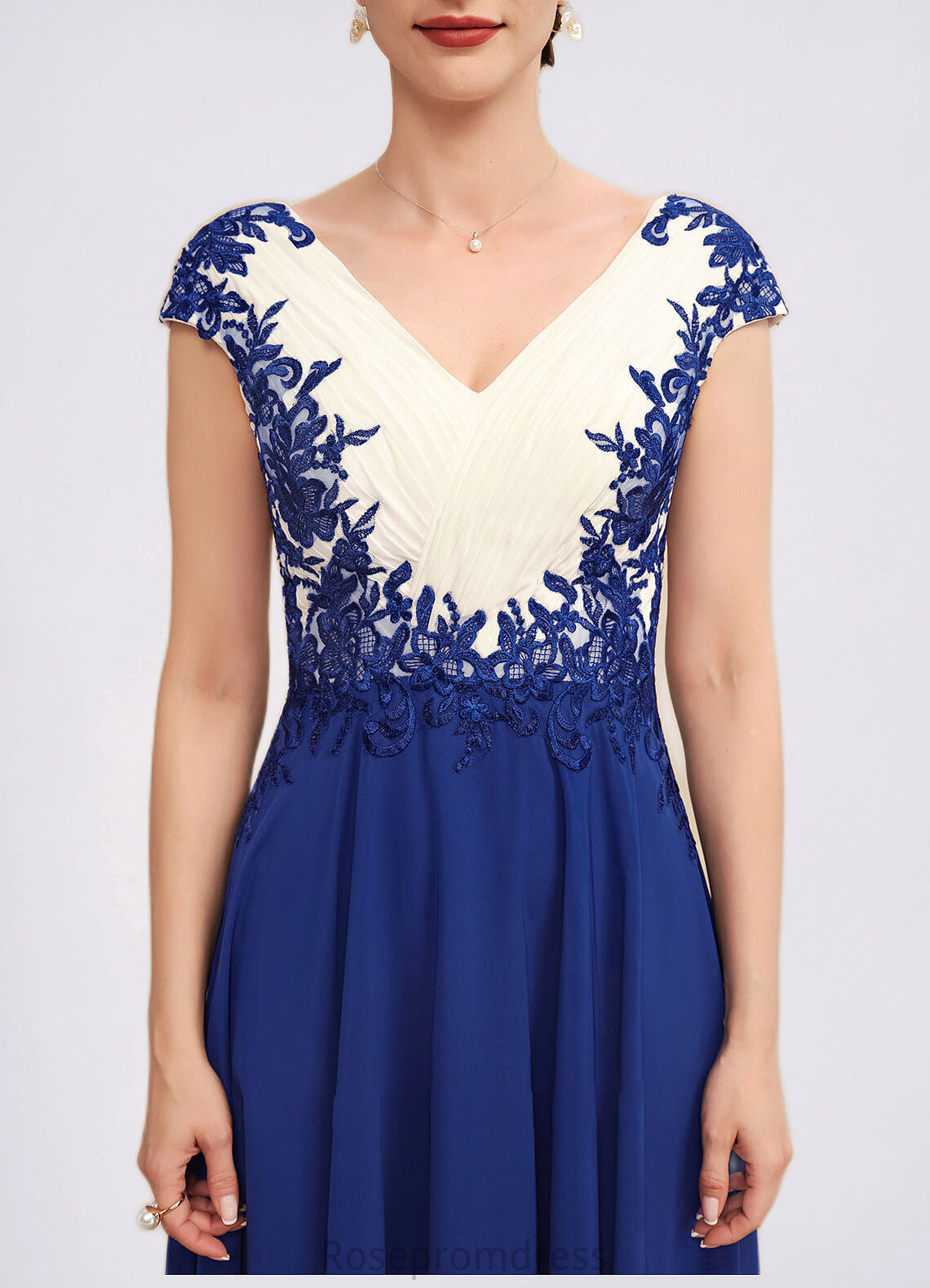 Patsy A-Line V-neck Tea-Length Chiffon Mother of the Bride Dress With Ruffle Lace SRS126P0014677