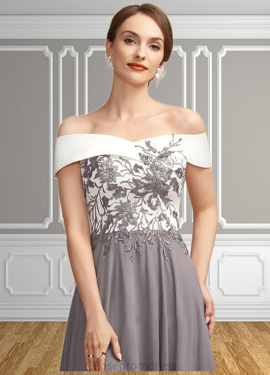 Nan A-Line Off-the-Shoulder Tea-Length Chiffon Lace Mother of the Bride Dress SRS126P0014680