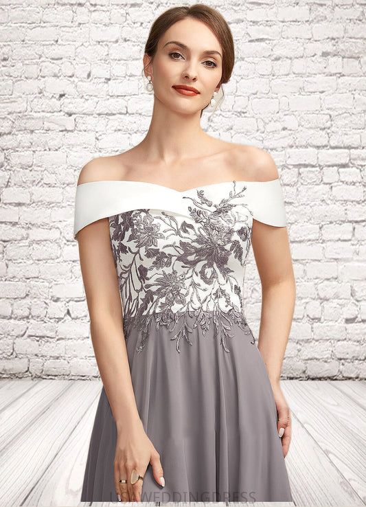 Margaret A-Line Off-the-Shoulder Tea-Length Chiffon Lace Mother of the Bride Dress DS126P0014680