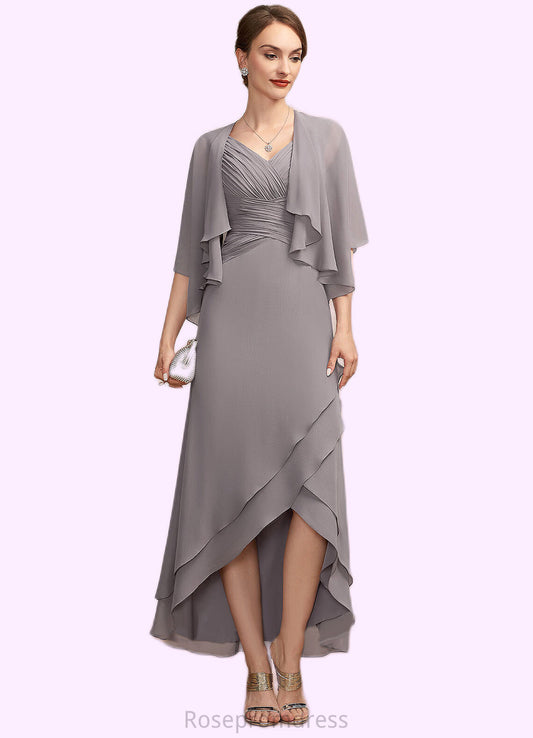Bailee A-Line V-neck Asymmetrical Chiffon Mother of the Bride Dress With Ruffle SRS126P0014682
