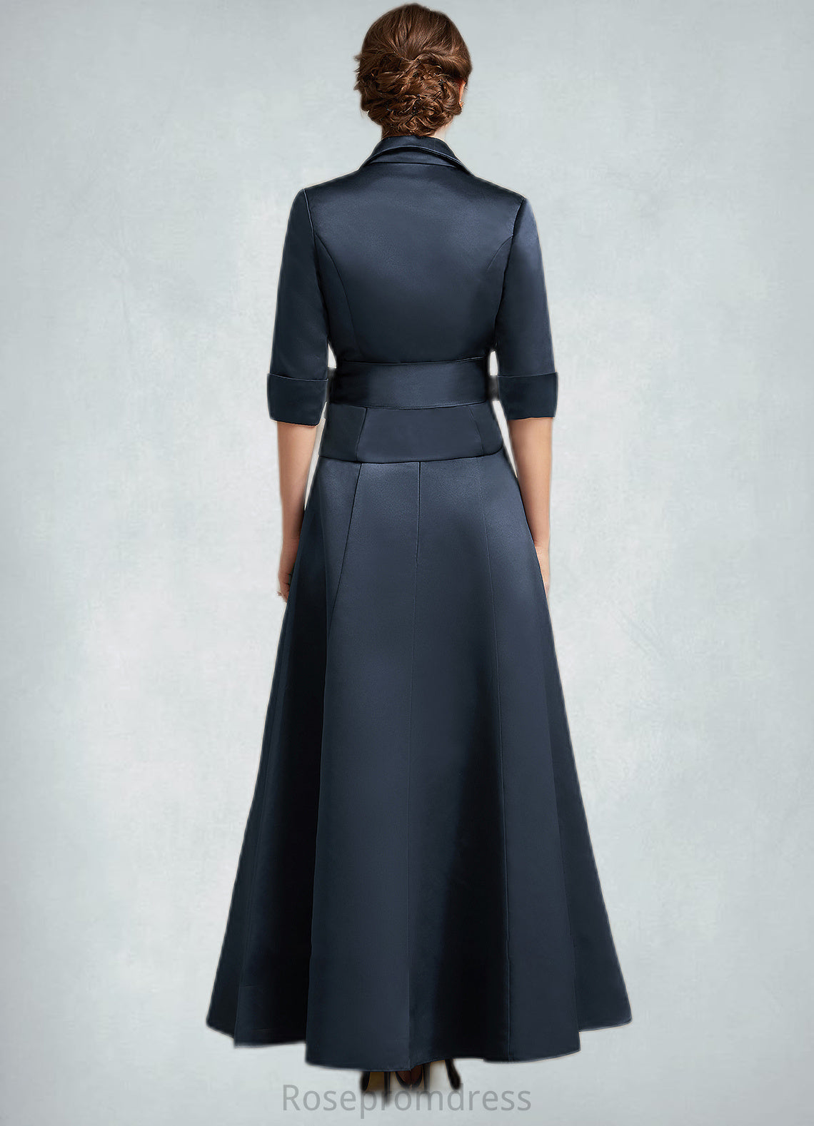 Lilian A-Line V-neck Ankle-Length Satin Mother of the Bride Dress With Bow(s) SRS126P0014683