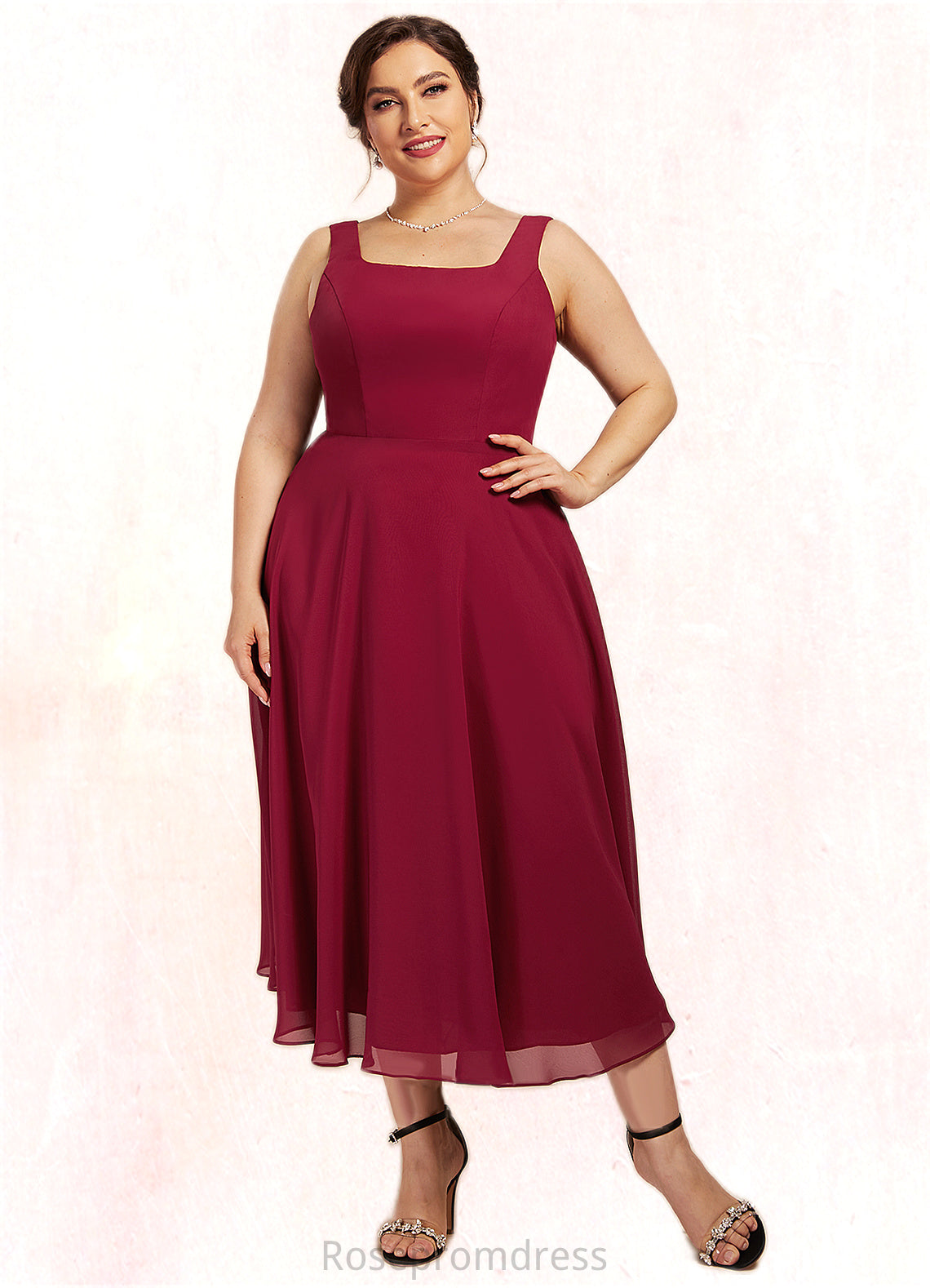 Novia A-Line Scoop Neck Tea-Length Chiffon Mother of the Bride Dress SRS126P0014684