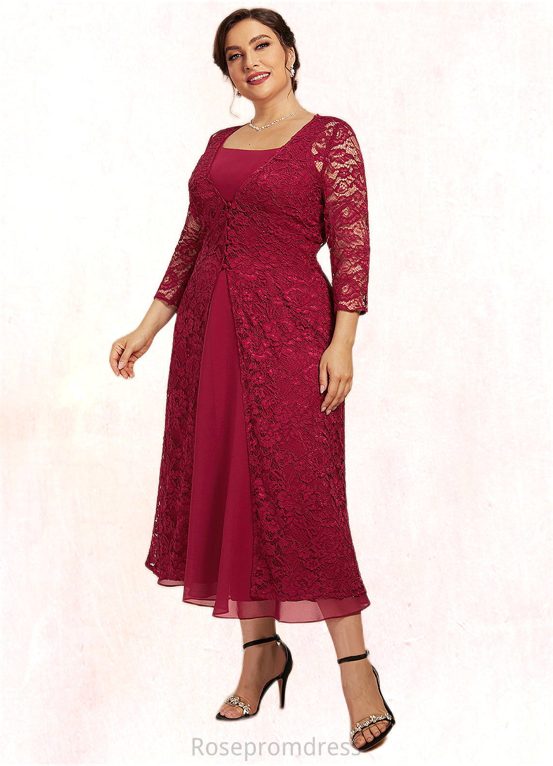 Novia A-Line Scoop Neck Tea-Length Chiffon Mother of the Bride Dress SRS126P0014684