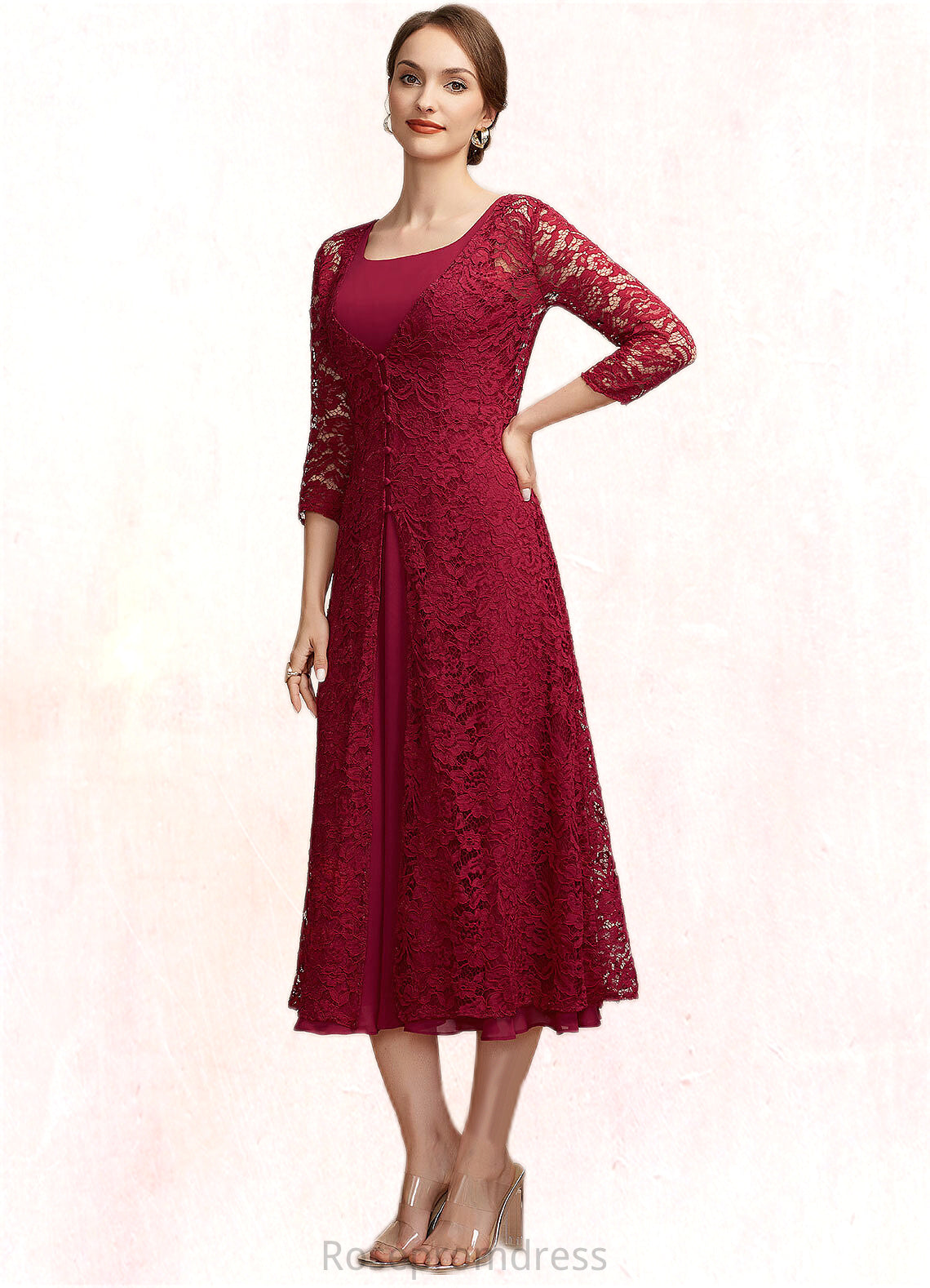 Novia A-Line Scoop Neck Tea-Length Chiffon Mother of the Bride Dress SRS126P0014684