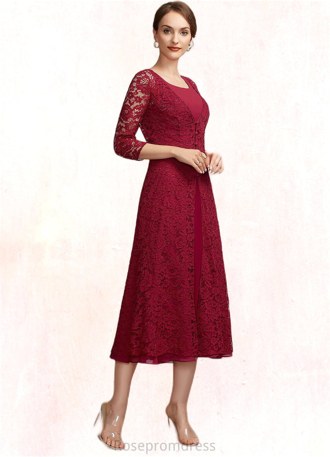 Novia A-Line Scoop Neck Tea-Length Chiffon Mother of the Bride Dress SRS126P0014684