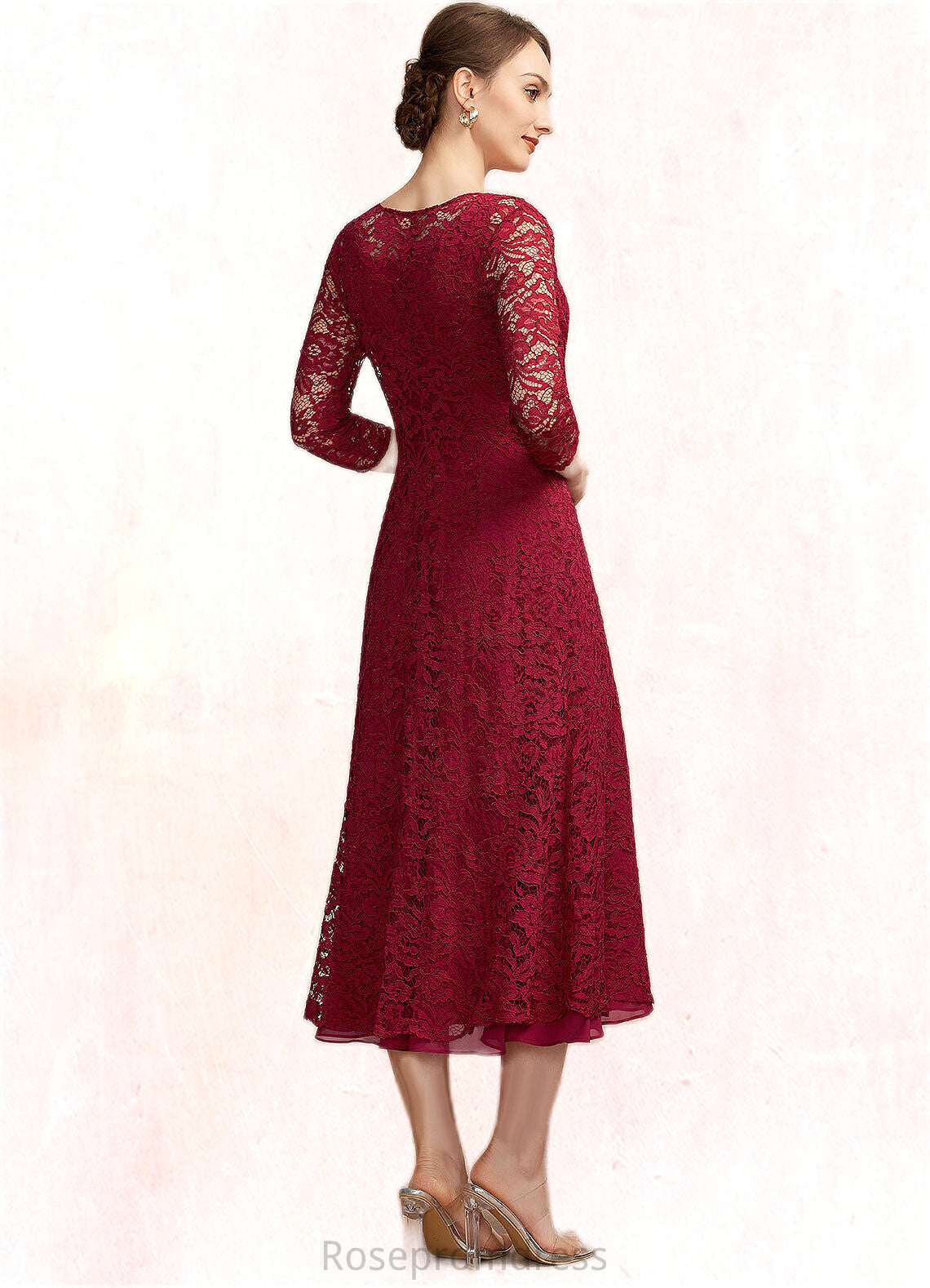 Novia A-Line Scoop Neck Tea-Length Chiffon Mother of the Bride Dress SRS126P0014684
