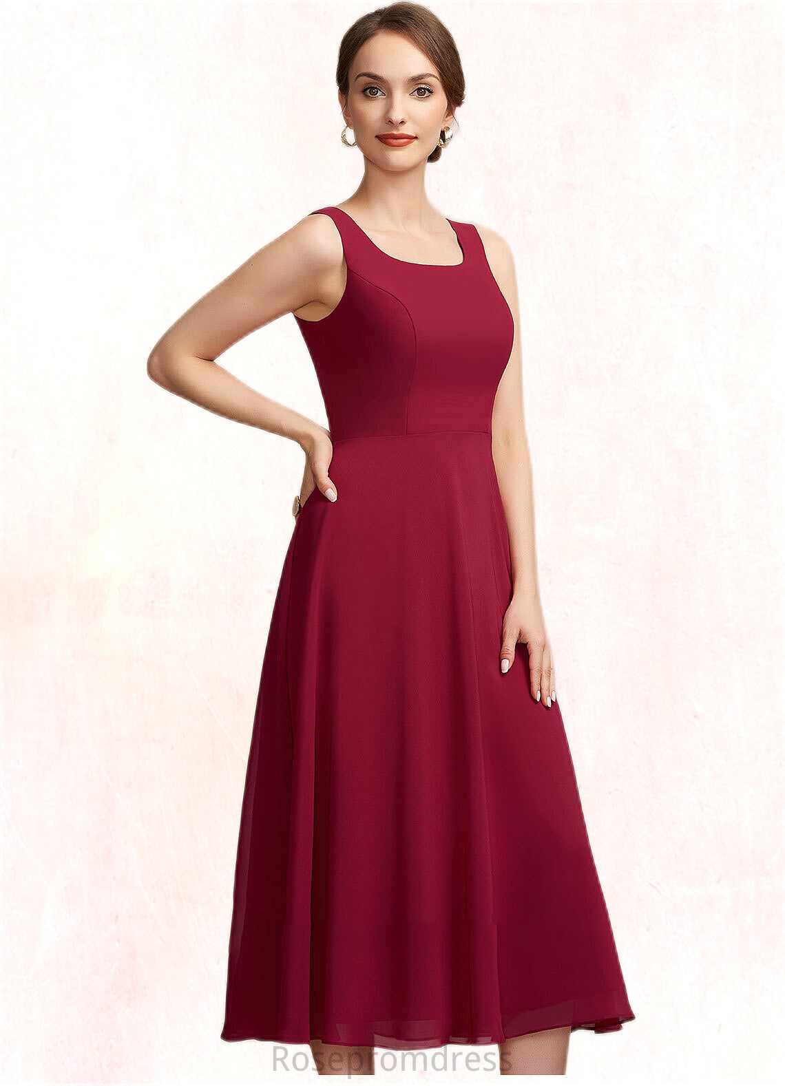 Novia A-Line Scoop Neck Tea-Length Chiffon Mother of the Bride Dress SRS126P0014684