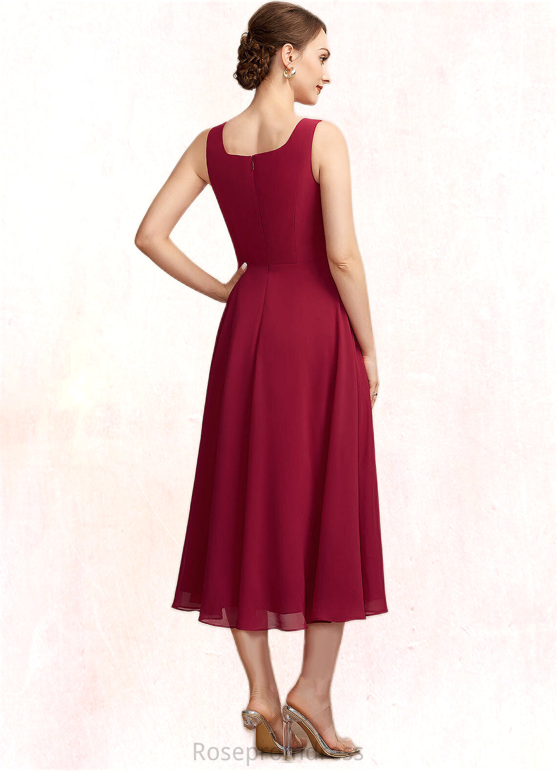 Novia A-Line Scoop Neck Tea-Length Chiffon Mother of the Bride Dress SRS126P0014684