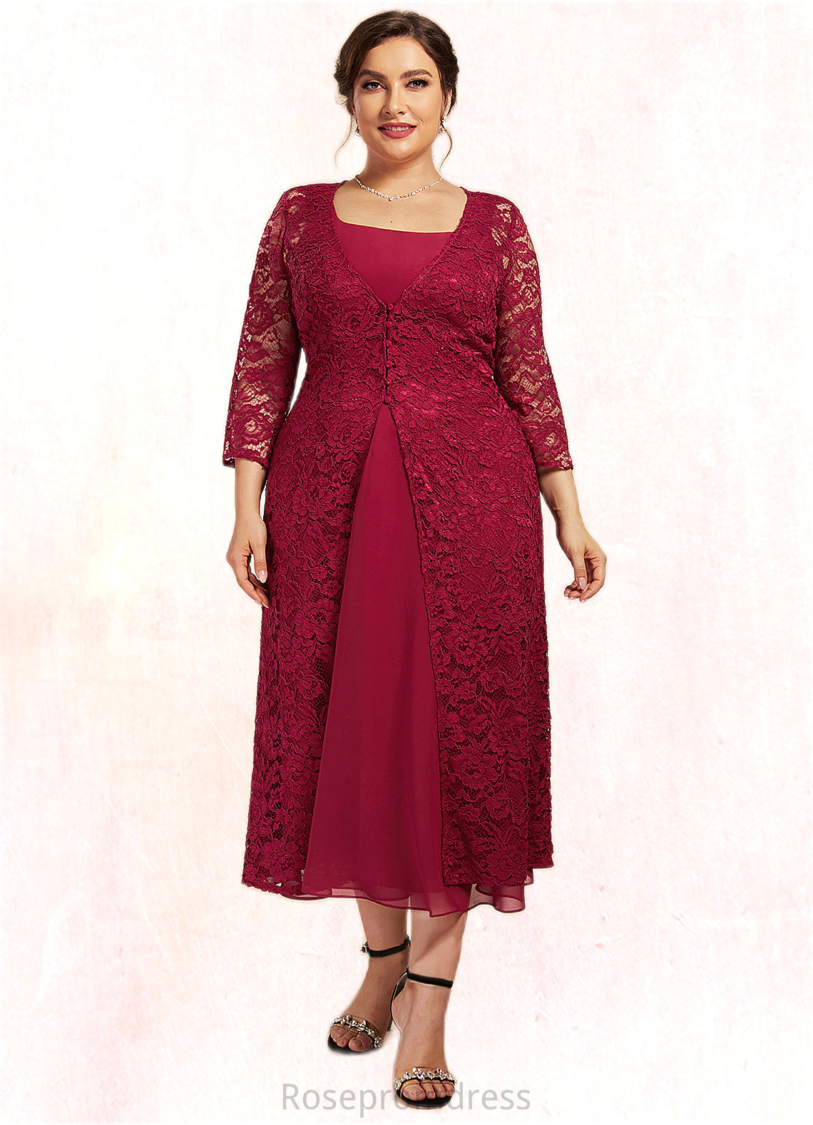 Novia A-Line Scoop Neck Tea-Length Chiffon Mother of the Bride Dress SRS126P0014684