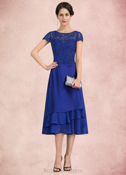 Miah A-Line Scoop Neck Tea-Length Chiffon Lace Mother of the Bride Dress SRS126P0014685
