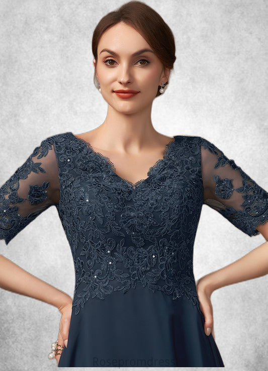 Cameron A-line V-Neck Asymmetrical Chiffon Lace Mother of the Bride Dress With Sequins SRS126P0014686