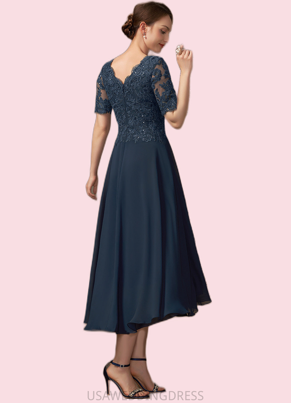 Silvia A-line V-Neck Asymmetrical Chiffon Lace Mother of the Bride Dress With Sequins DS126P0014686