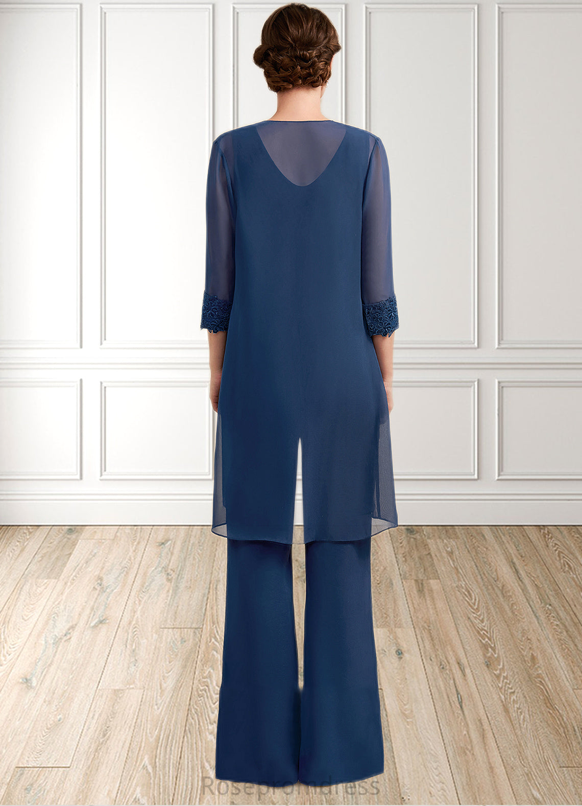 Alaina Jumpsuit/Pantsuit Scoop Neck Floor-Length Chiffon Mother of the Bride Dress With Lace SRS126P0014687