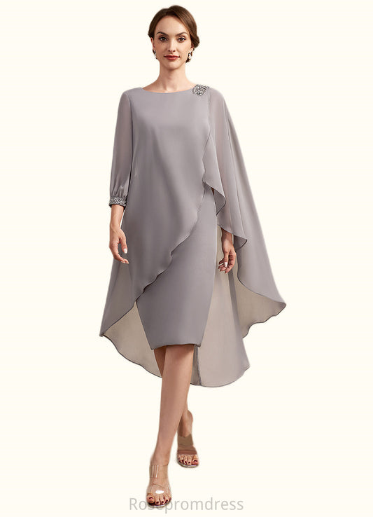 Kaylin Sheath/Column Scoop Neck Knee-Length Chiffon Mother of the Bride Dress With Beading SRS126P0014688