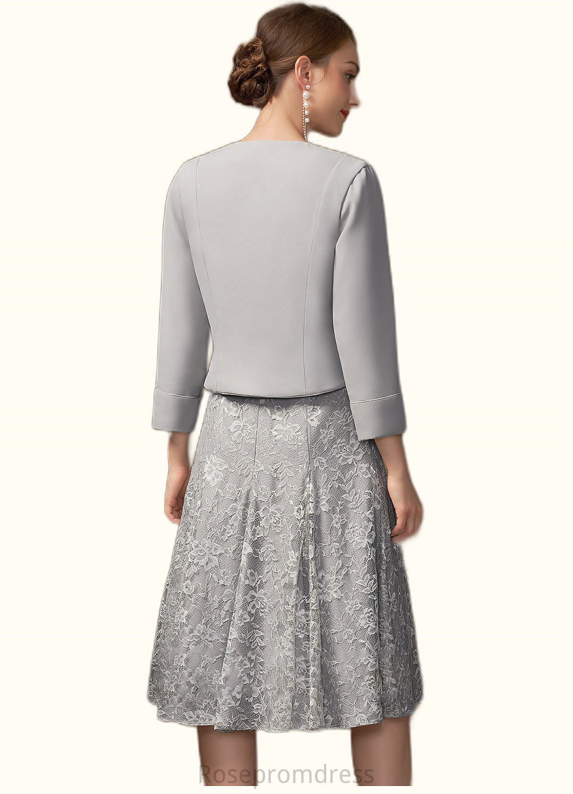 Scarlett A-Line V-neck Knee-Length Lace Mother of the Bride Dress With Beading Sequins SRS126P0014689