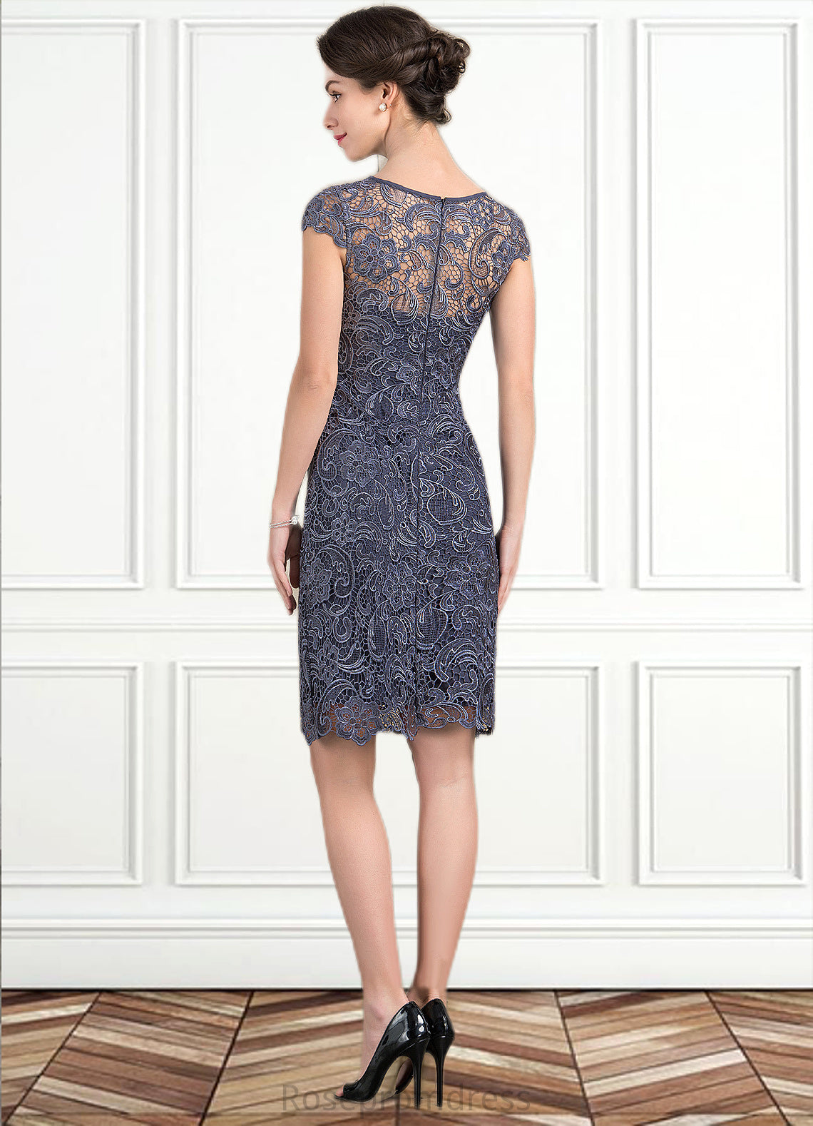 Helen Sheath/Column Scoop Neck Knee-Length Lace Mother of the Bride Dress SRS126P0014691