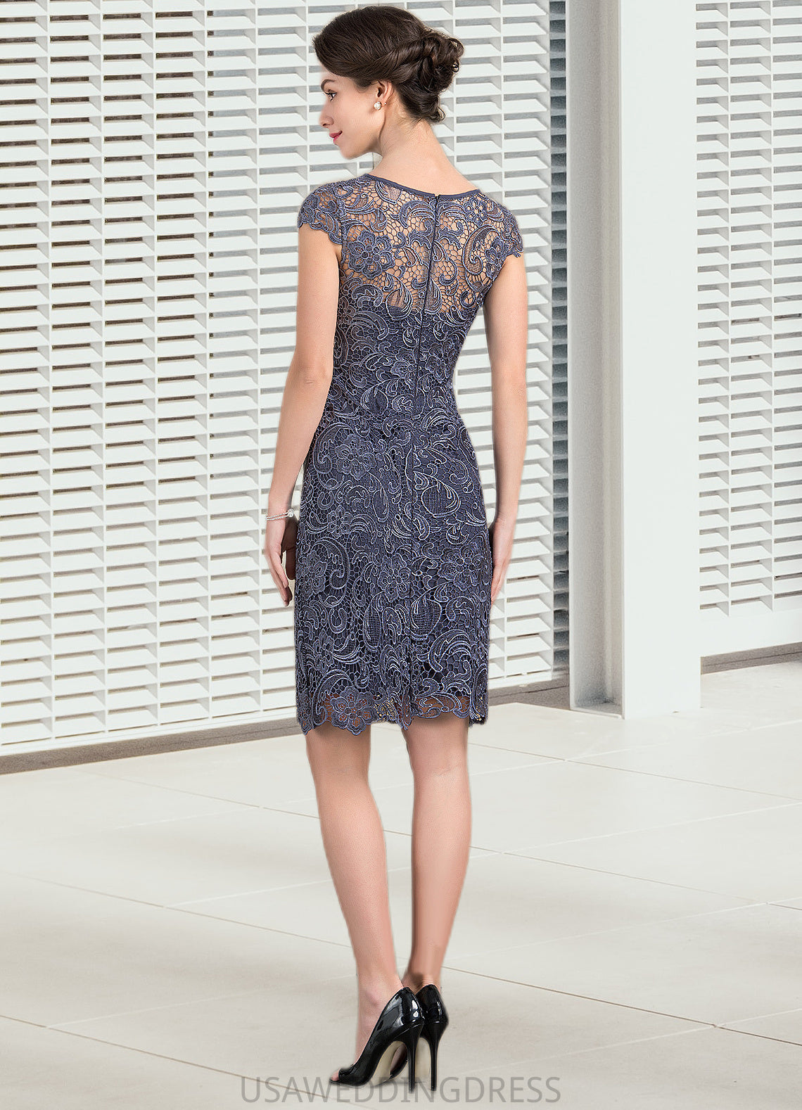 Addisyn Sheath/Column Scoop Neck Knee-Length Lace Mother of the Bride Dress DS126P0014691