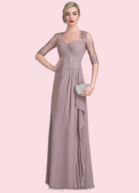 Danika A-Line Sweetheart Floor-Length Chiffon Lace Mother of the Bride Dress With Beading Sequins Cascading Ruffles SRS126P0014692