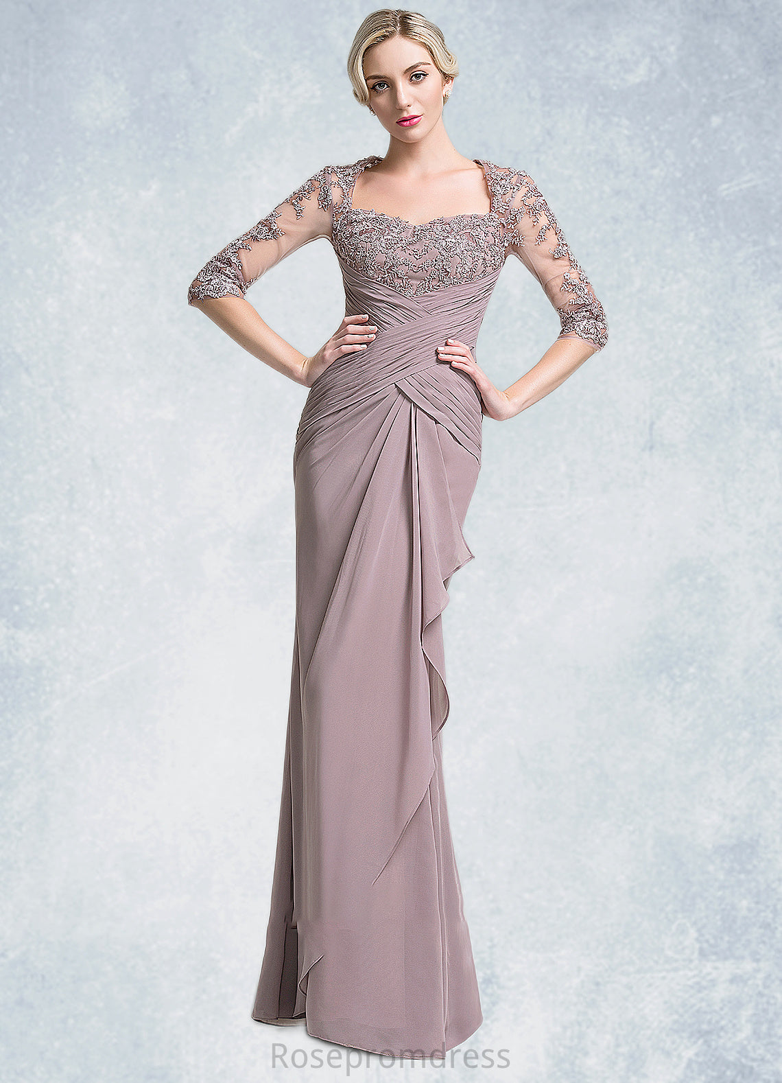 Scarlett Trumpet/Mermaid Sweetheart Floor-Length Chiffon Mother of the Bride Dress With Ruffle Cascading Ruffles SRS126P0014694