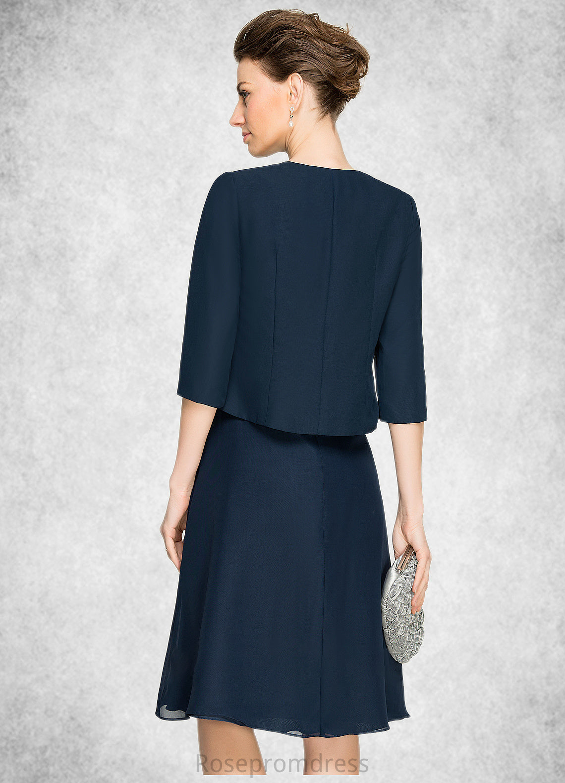Chasity A-Line V-neck Knee-Length Chiffon Lace Mother of the Bride Dress With Cascading Ruffles SRS126P0014695