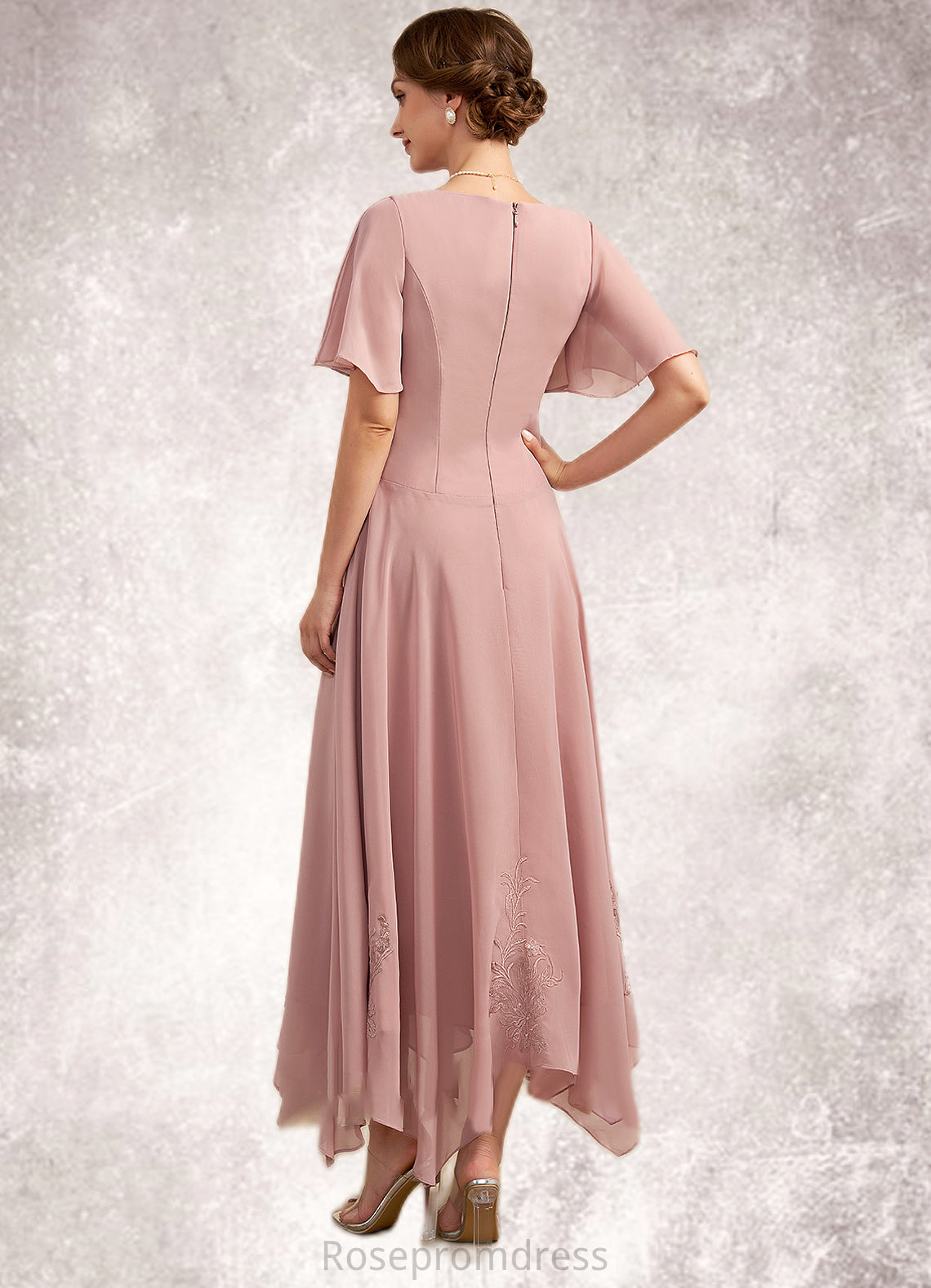 Lola A-Line Cowl Neck Ankle-Length Chiffon Lace Mother of the Bride Dress SRS126P0014696