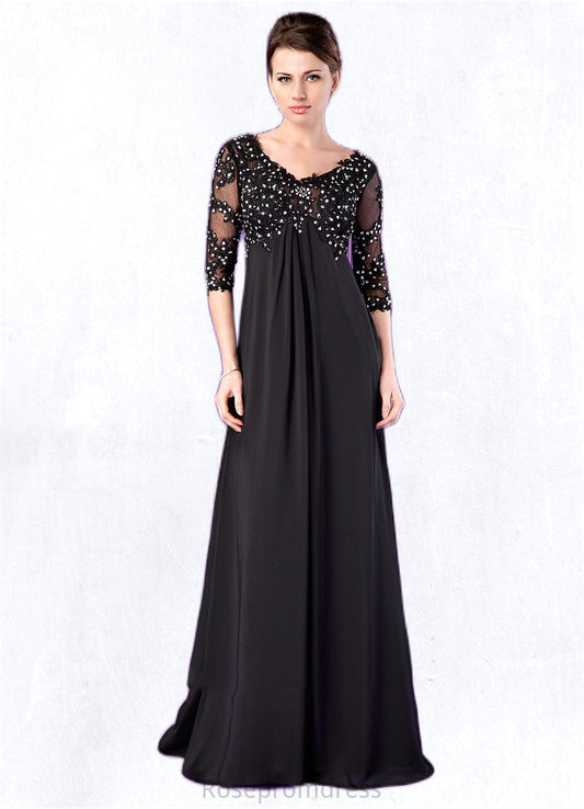 Rosie Empire V-neck Sweep Train Chiffon Mother of the Bride Dress With Lace Beading SRS126P0014697