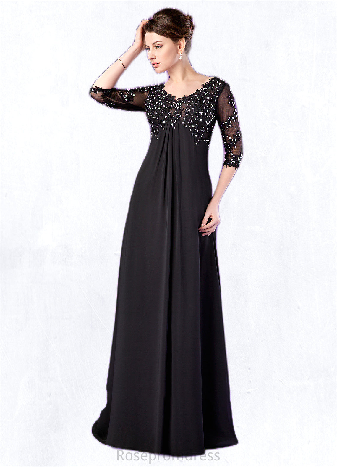 Rosie Empire V-neck Sweep Train Chiffon Mother of the Bride Dress With Lace Beading SRS126P0014697