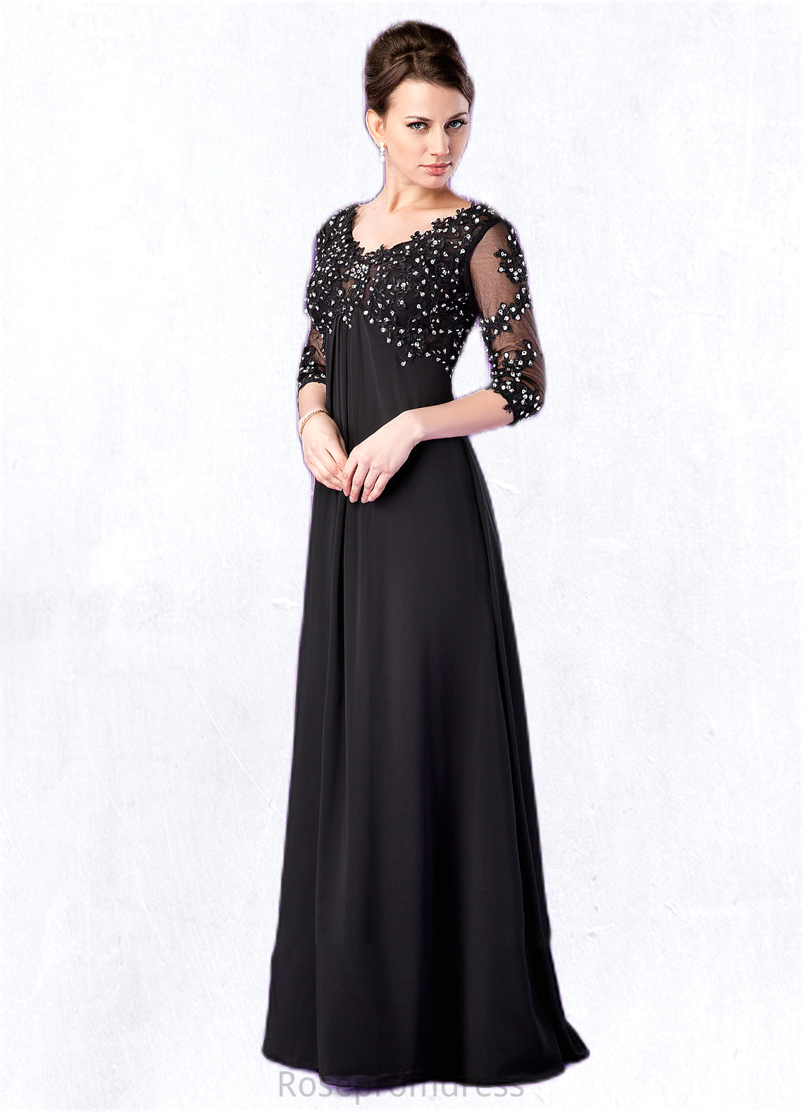 Rosie Empire V-neck Sweep Train Chiffon Mother of the Bride Dress With Lace Beading SRS126P0014697