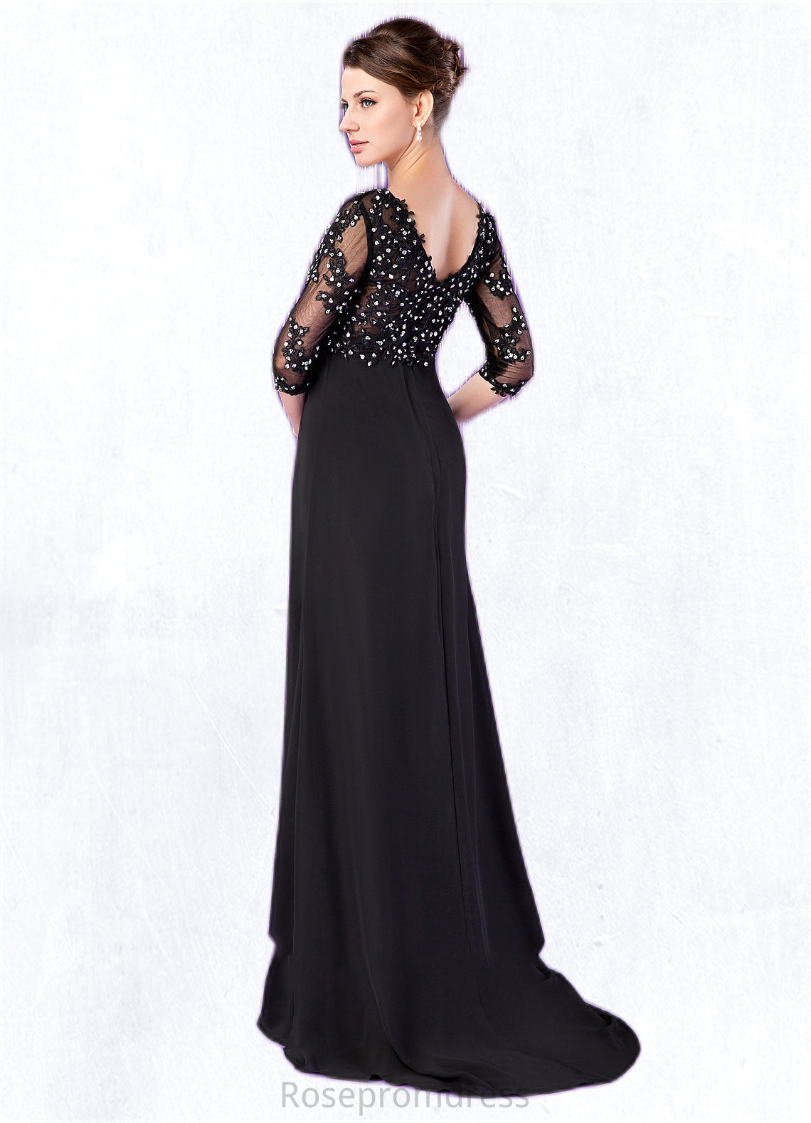 Rosie Empire V-neck Sweep Train Chiffon Mother of the Bride Dress With Lace Beading SRS126P0014697