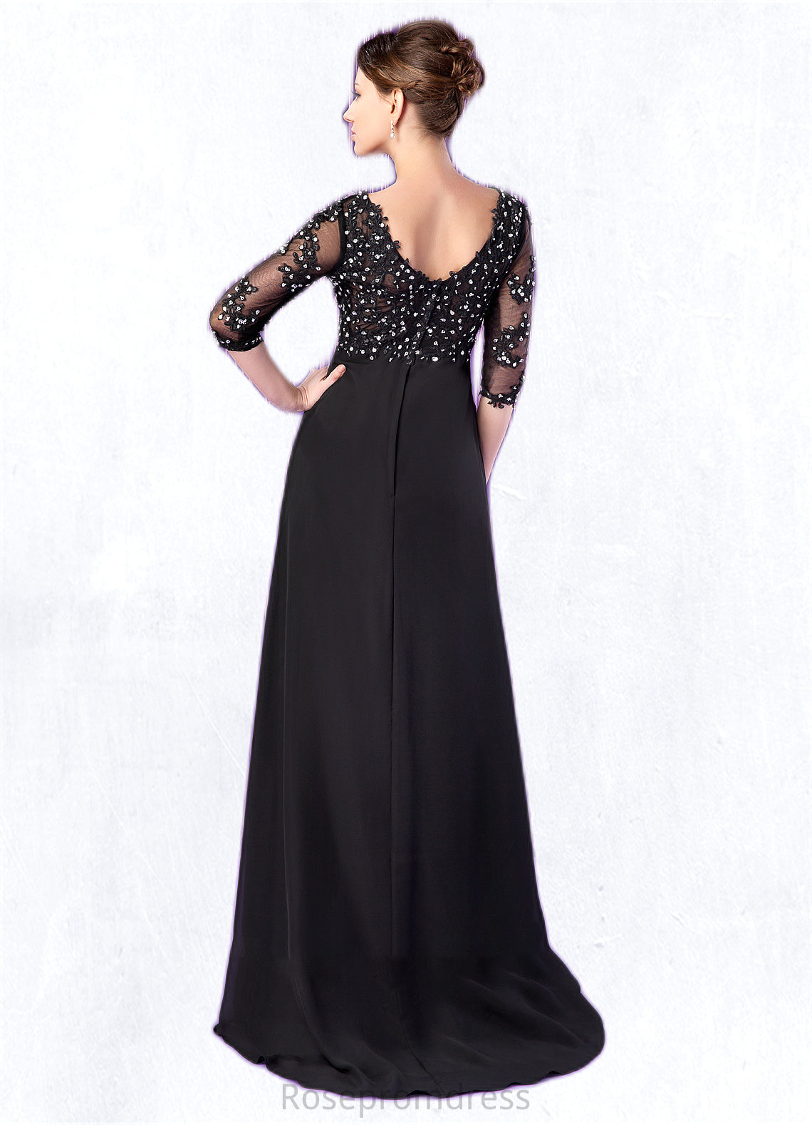 Rosie Empire V-neck Sweep Train Chiffon Mother of the Bride Dress With Lace Beading SRS126P0014697