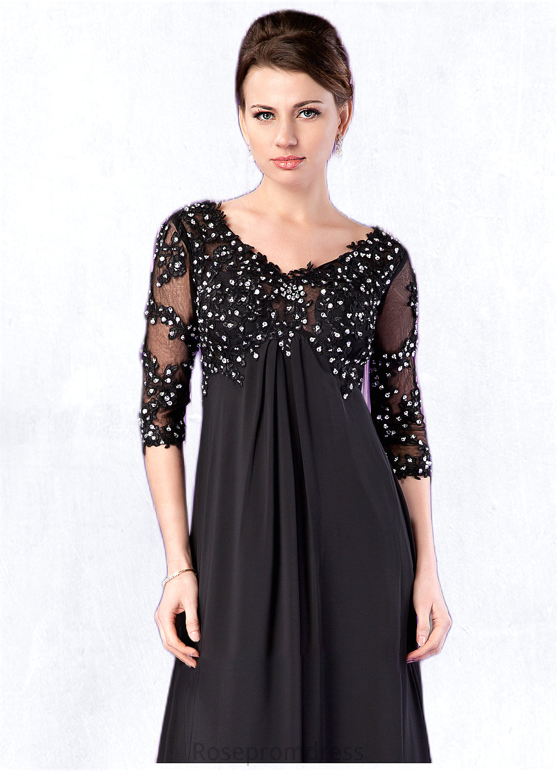 Rosie Empire V-neck Sweep Train Chiffon Mother of the Bride Dress With Lace Beading SRS126P0014697