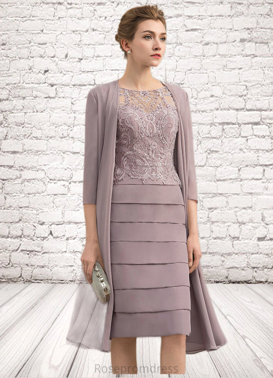 Sally Sheath/Column Scoop Neck Knee-Length Chiffon Lace Mother of the Bride Dress With Beading Sequins SRS126P0014699