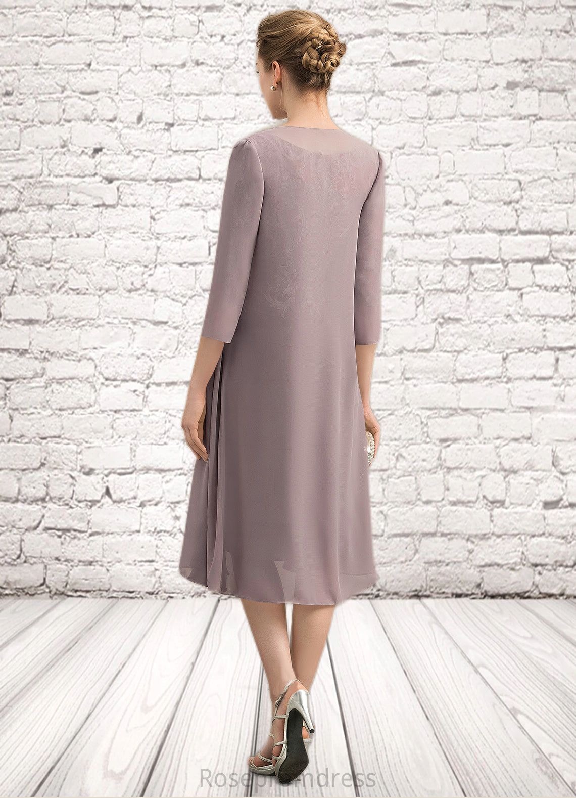 Sally Sheath/Column Scoop Neck Knee-Length Chiffon Lace Mother of the Bride Dress With Beading Sequins SRS126P0014699