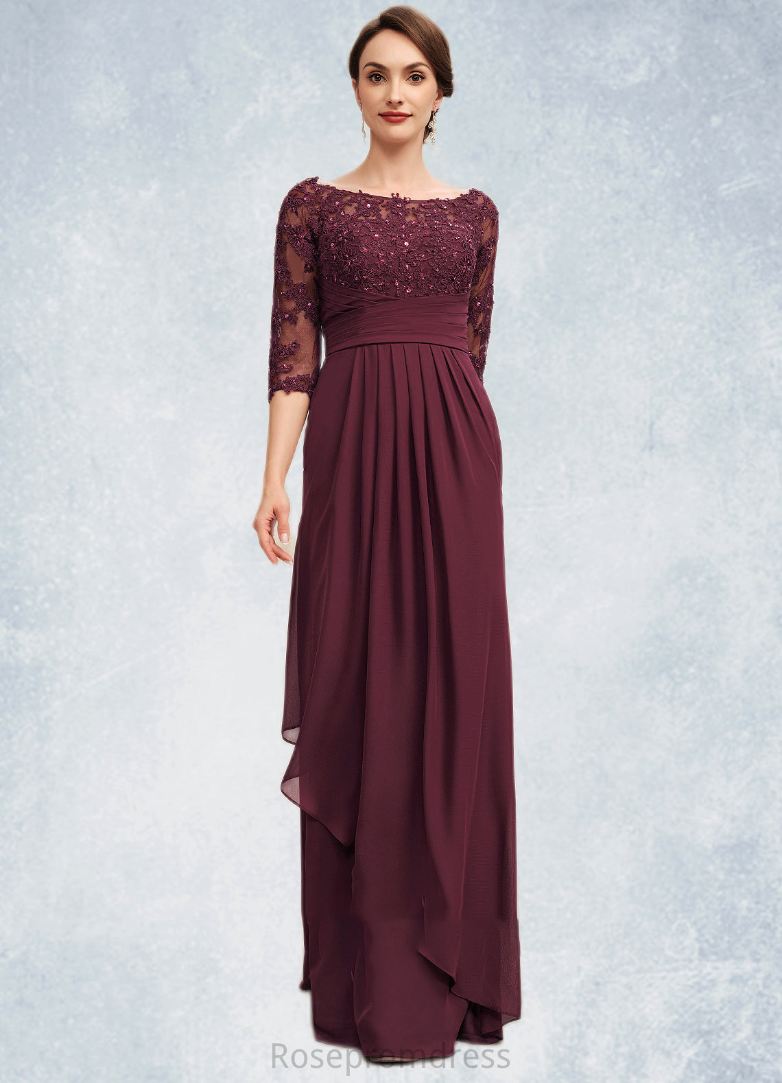 Abbie A-Line Off-the-Shoulder Floor-Length Chiffon Lace Mother of the Bride Dress With Beading Sequins Cascading Ruffles SRS126P0014700