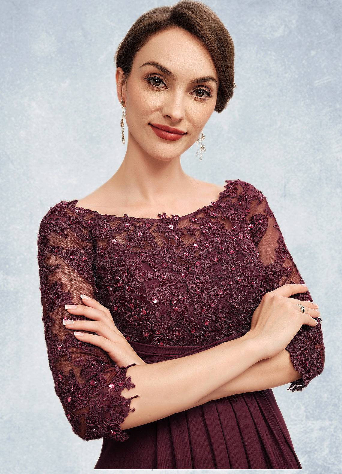 Abbie A-Line Off-the-Shoulder Floor-Length Chiffon Lace Mother of the Bride Dress With Beading Sequins Cascading Ruffles SRS126P0014700