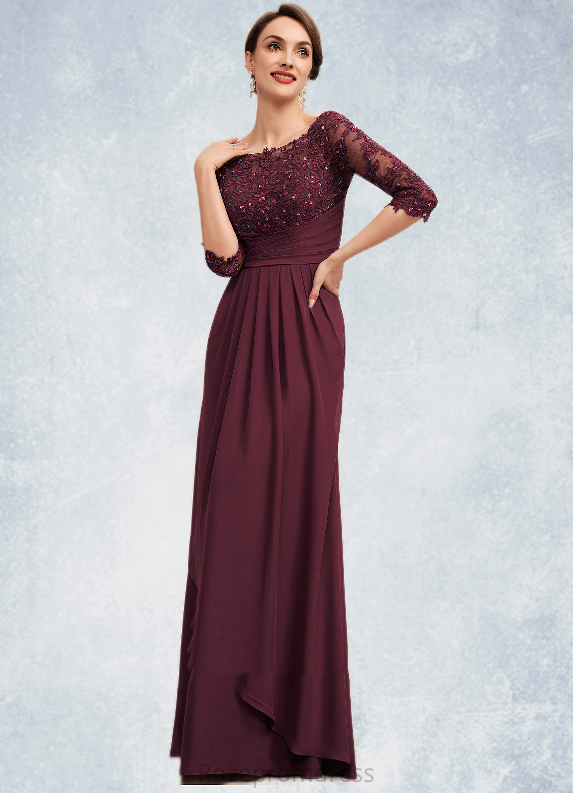 Abbie A-Line Off-the-Shoulder Floor-Length Chiffon Lace Mother of the Bride Dress With Beading Sequins Cascading Ruffles SRS126P0014700