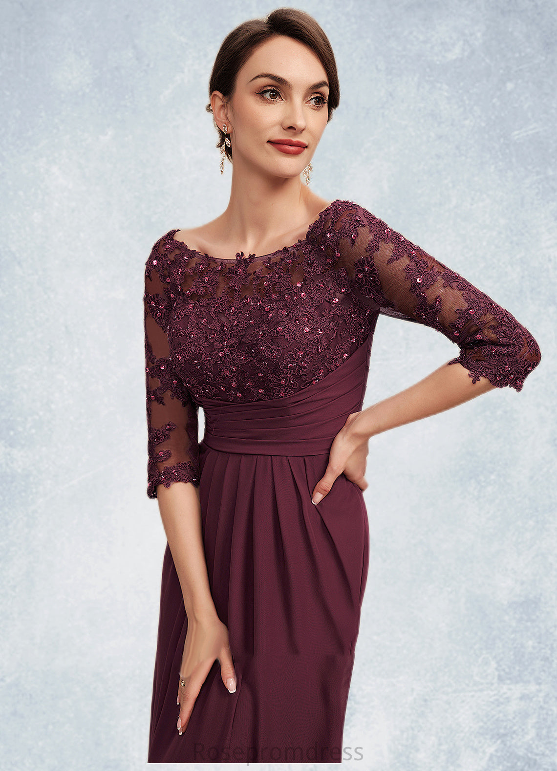 Abbie A-Line Off-the-Shoulder Floor-Length Chiffon Lace Mother of the Bride Dress With Beading Sequins Cascading Ruffles SRS126P0014700