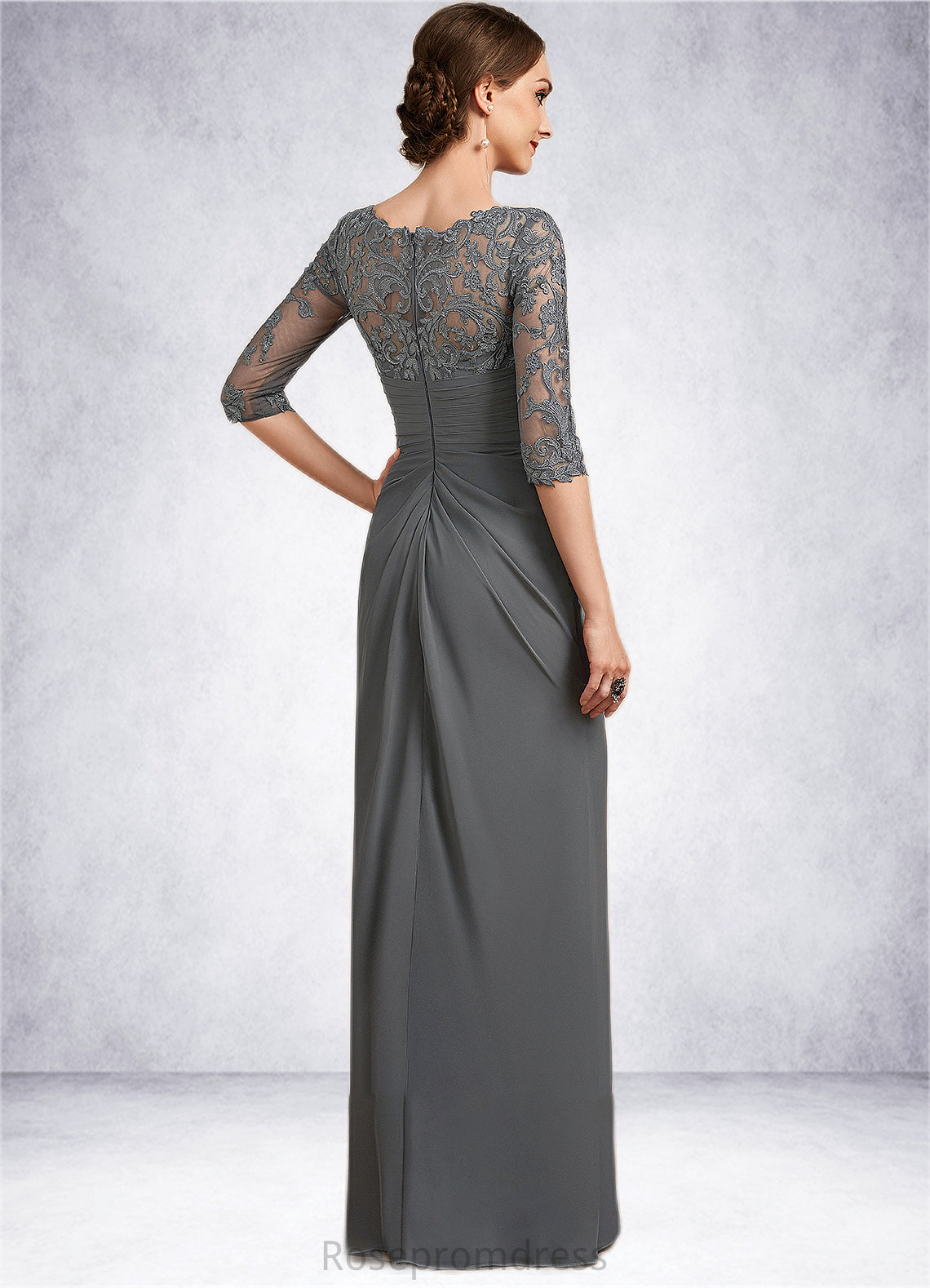 Cailyn Sheath/Column Scoop Neck Floor-Length Chiffon Lace Mother of the Bride Dress With Ruffle SRS126P0014703