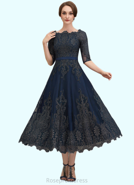 Ruby A-Line Scoop Neck Tea-Length Lace Mother of the Bride Dress SRS126P0014705