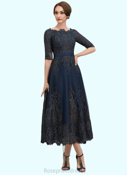 Ruby A-Line Scoop Neck Tea-Length Lace Mother of the Bride Dress SRS126P0014705