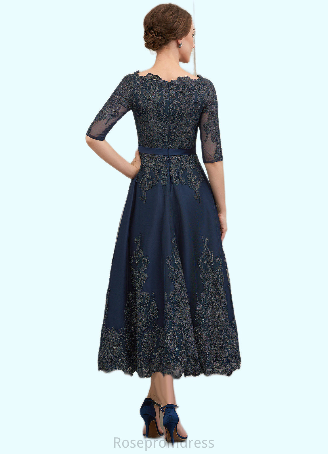 Ruby A-Line Scoop Neck Tea-Length Lace Mother of the Bride Dress SRS126P0014705