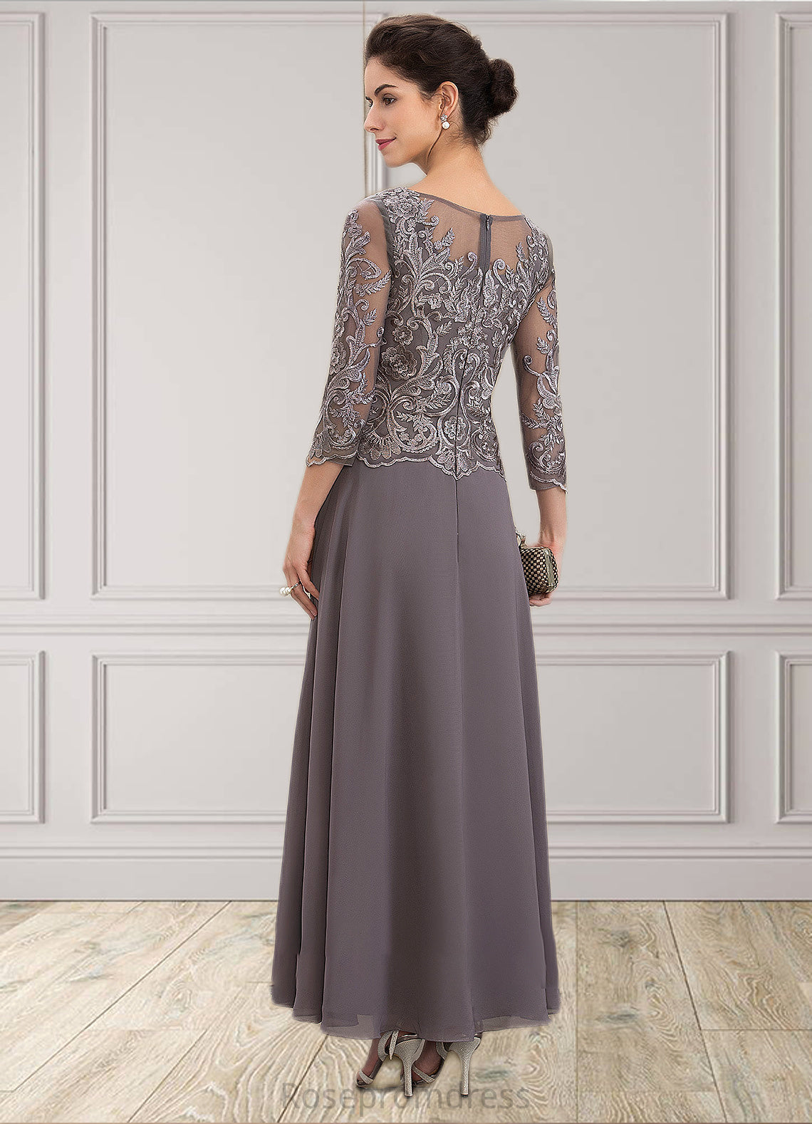 Shelby A-Line Scoop Neck Ankle-Length Chiffon Lace Mother of the Bride Dress SRS126P0014706