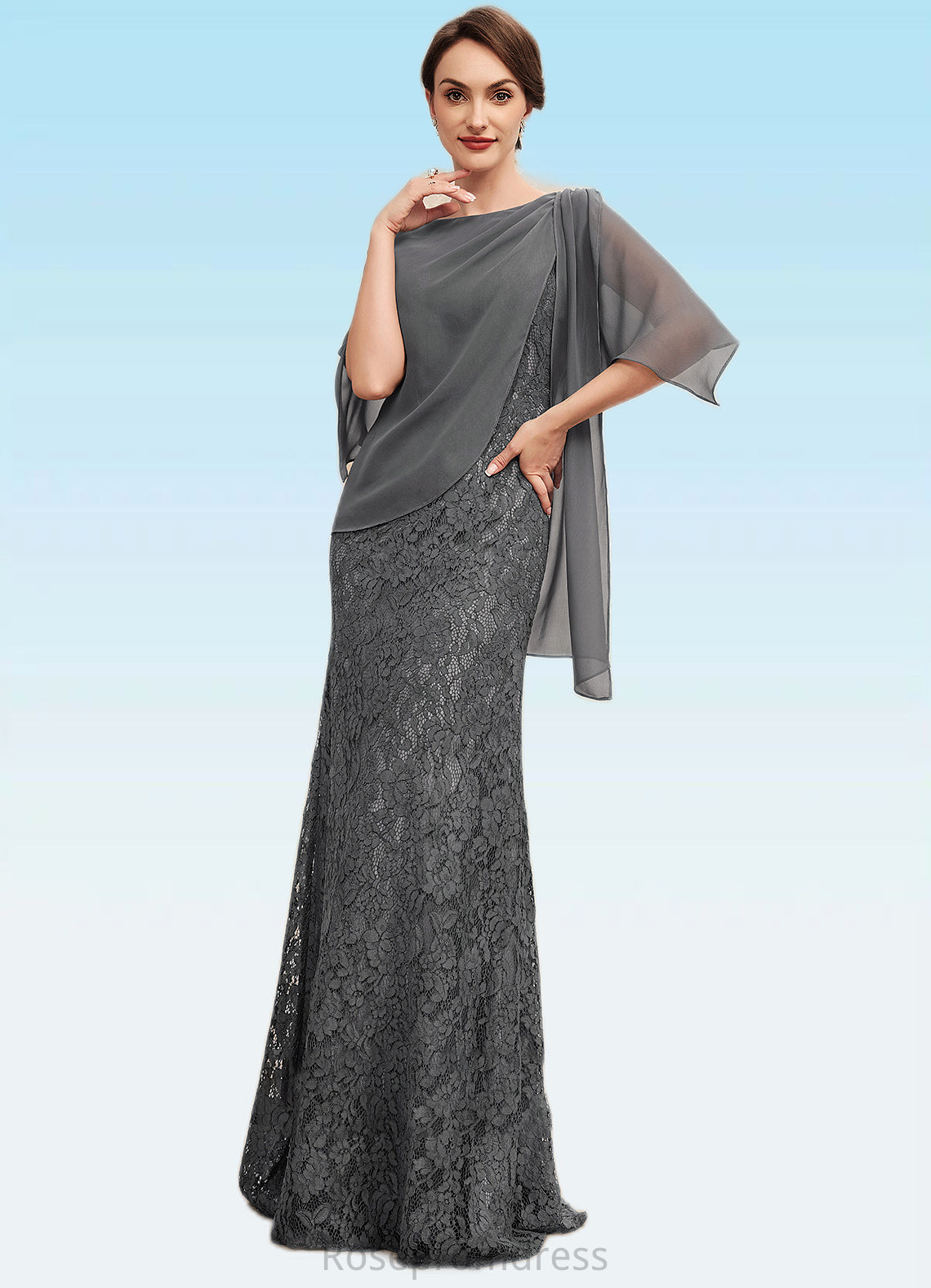 Pam Trumpet/Mermaid Scoop Neck Floor-Length Chiffon Lace Mother of the Bride Dress With Ruffle SRS126P0014708