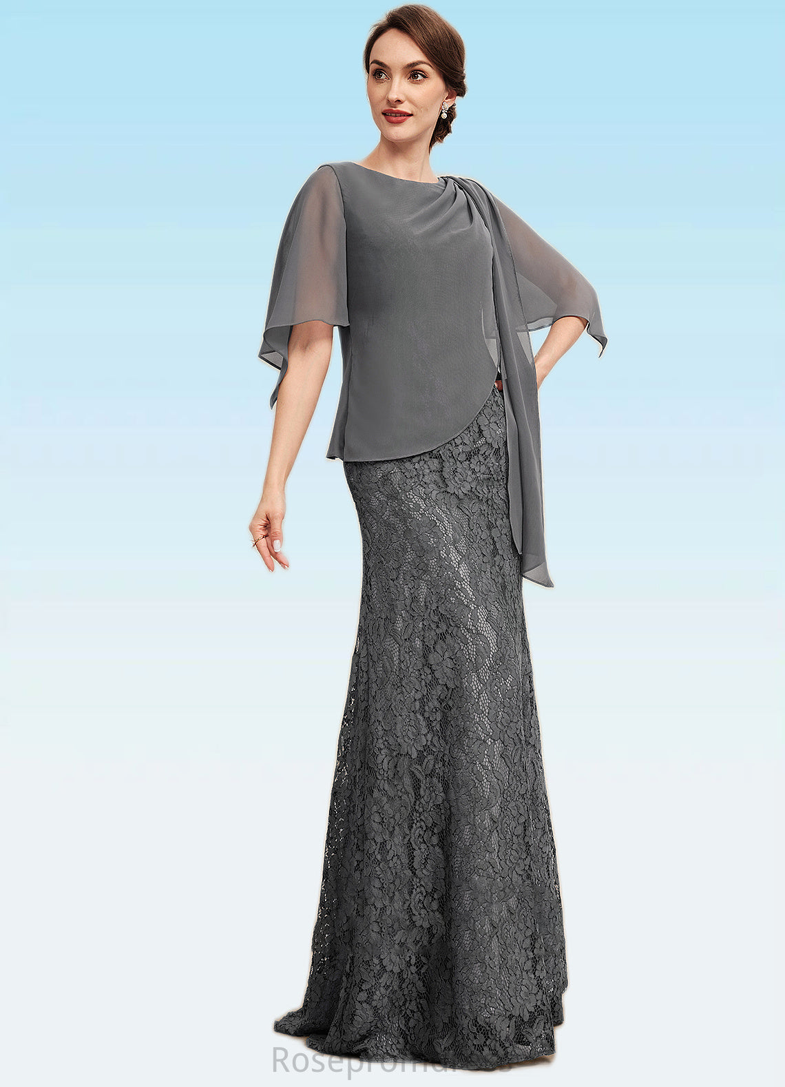 Pam Trumpet/Mermaid Scoop Neck Floor-Length Chiffon Lace Mother of the Bride Dress With Ruffle SRS126P0014708