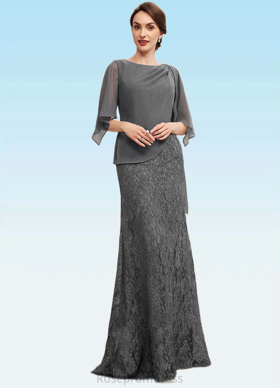 Pam Trumpet/Mermaid Scoop Neck Floor-Length Chiffon Lace Mother of the Bride Dress With Ruffle SRS126P0014708