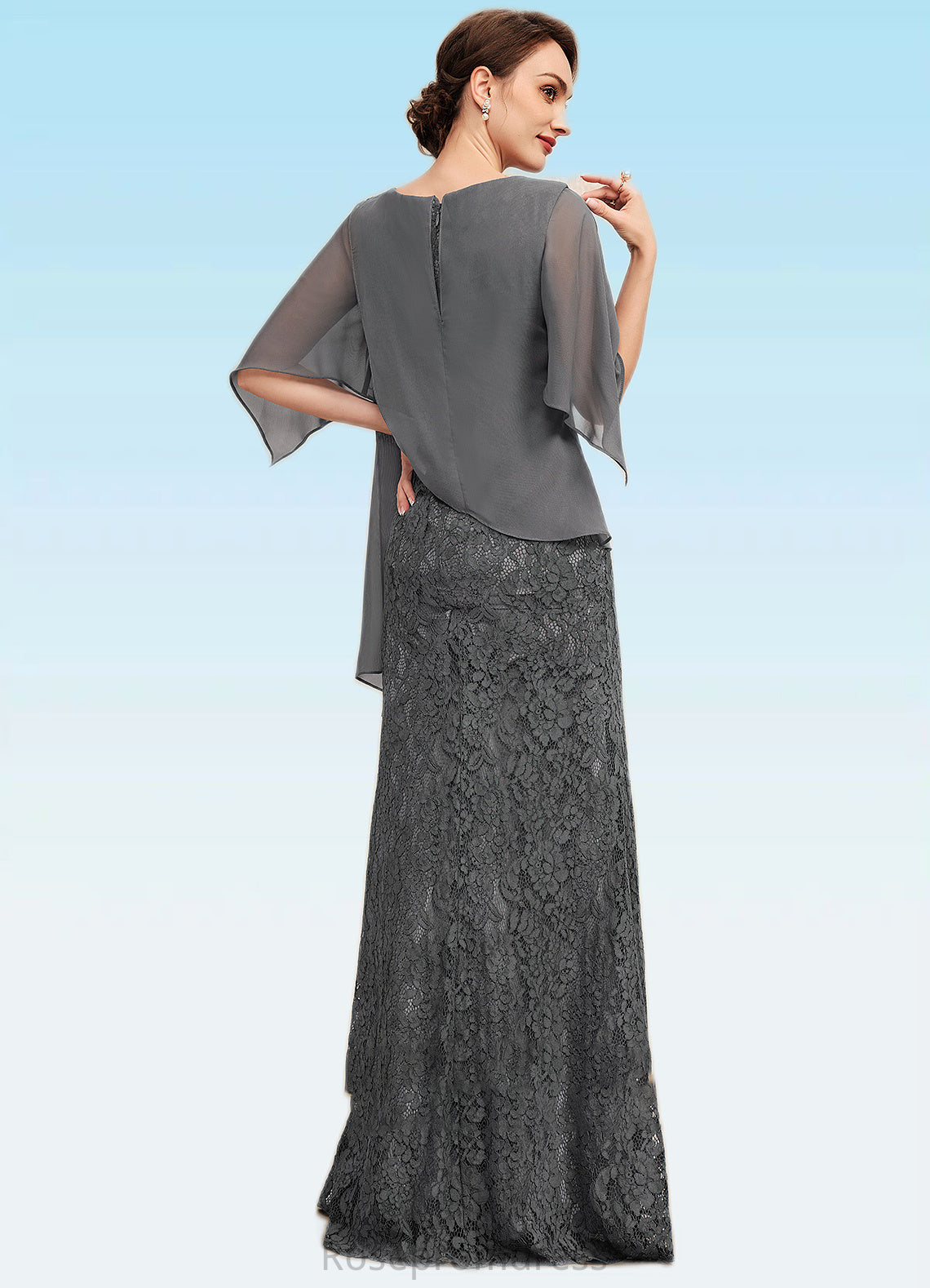 Pam Trumpet/Mermaid Scoop Neck Floor-Length Chiffon Lace Mother of the Bride Dress With Ruffle SRS126P0014708