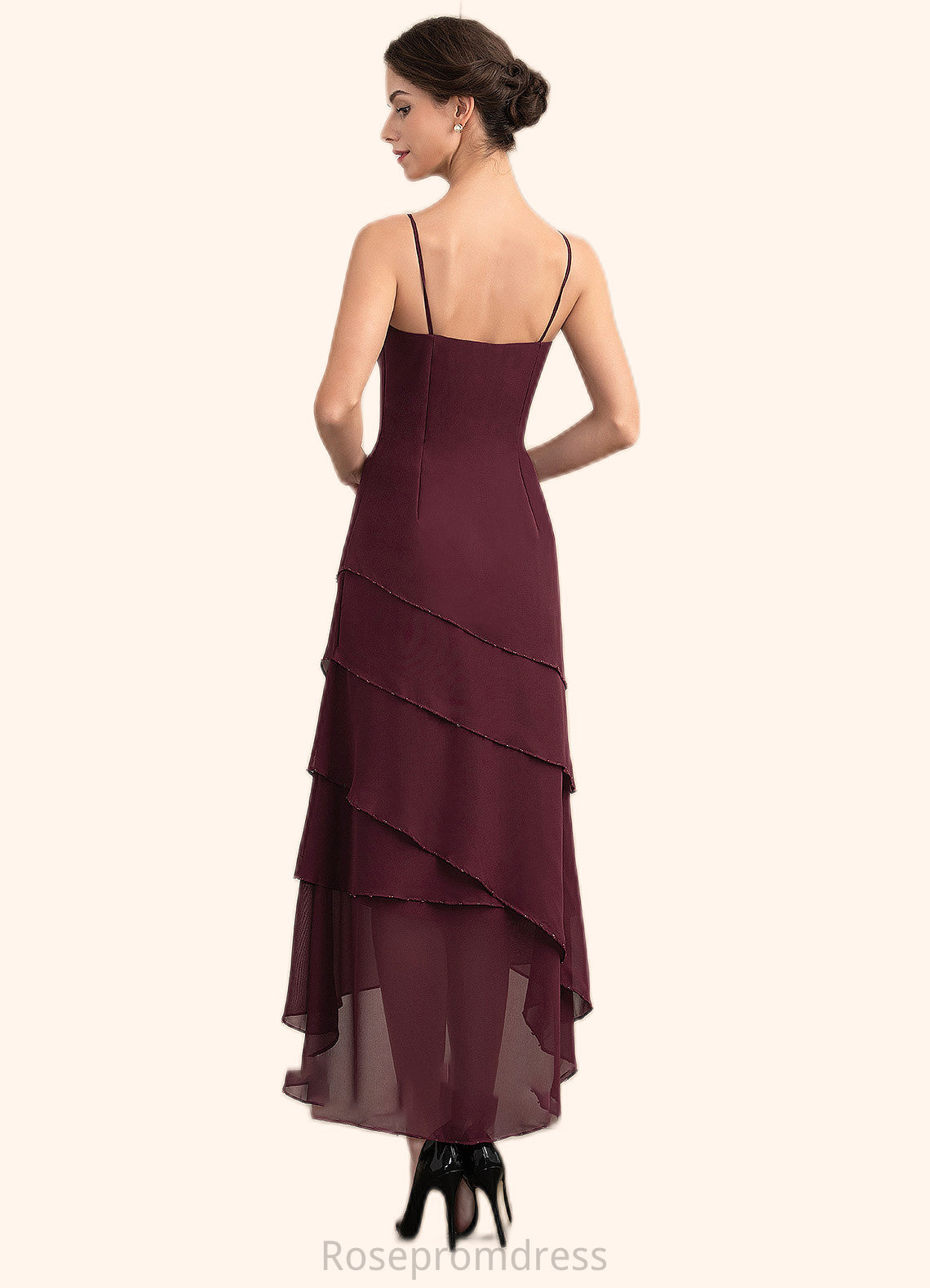 Ann A-Line Scoop Neck Asymmetrical Chiffon Mother of the Bride Dress With Beading SRS126P0014710