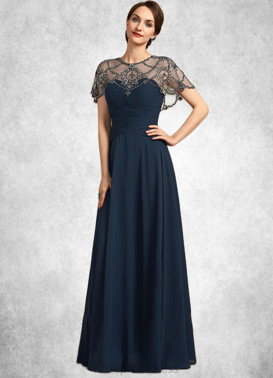 Monica A-Line Scoop Neck Floor-Length Chiffon Mother of the Bride Dress With Ruffle Beading Sequins SRS126P0014711